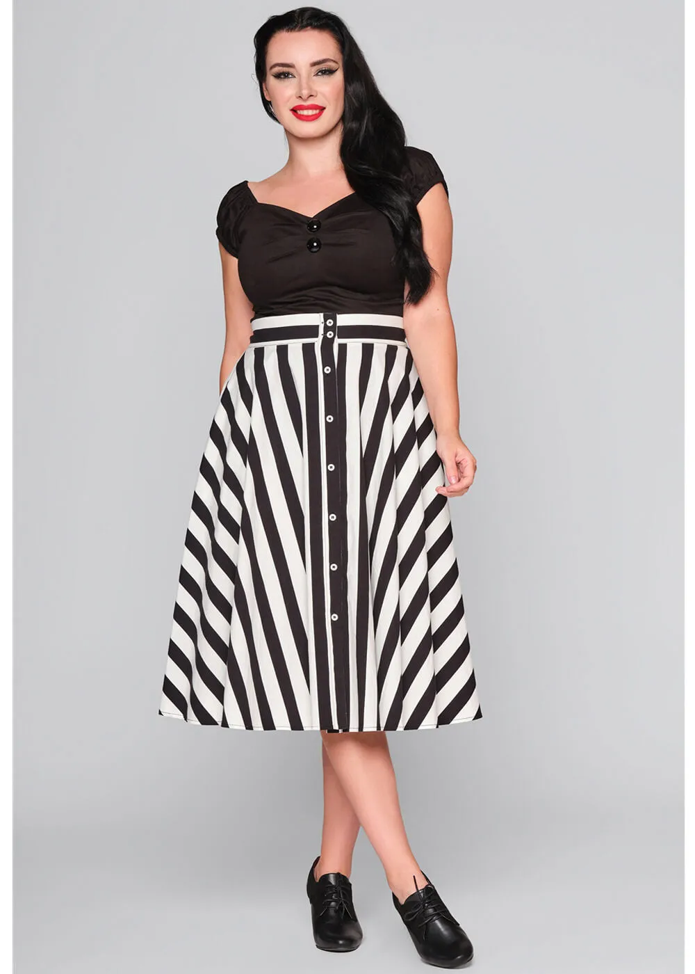 Collectif Megan Striped 40's Skirt Black White