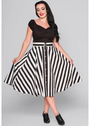 Collectif Megan Striped 40's Skirt Black White