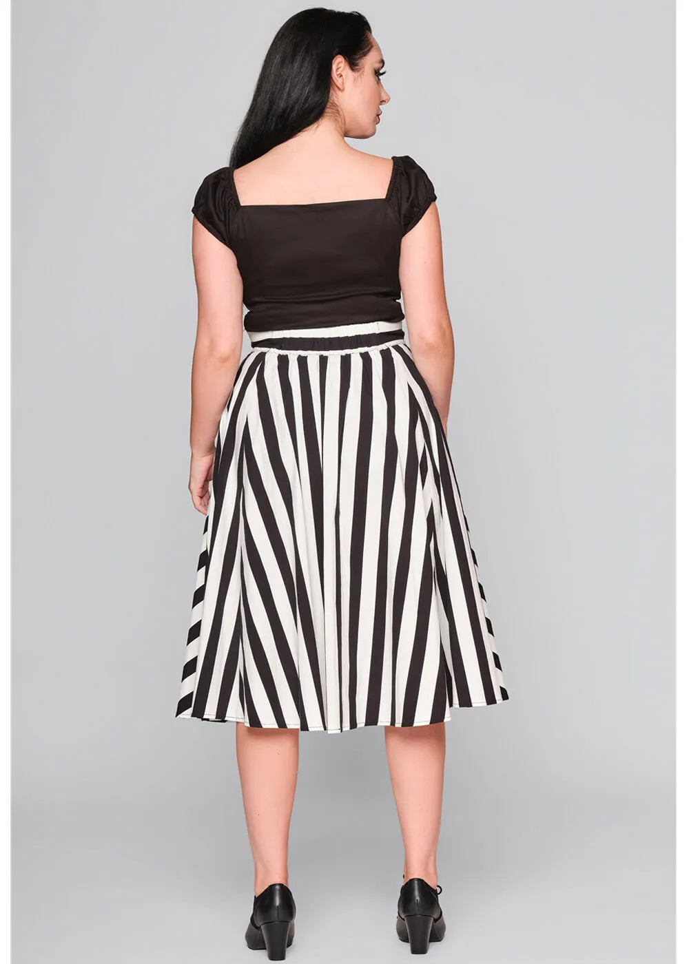 Collectif Megan Striped 40's Skirt Black White