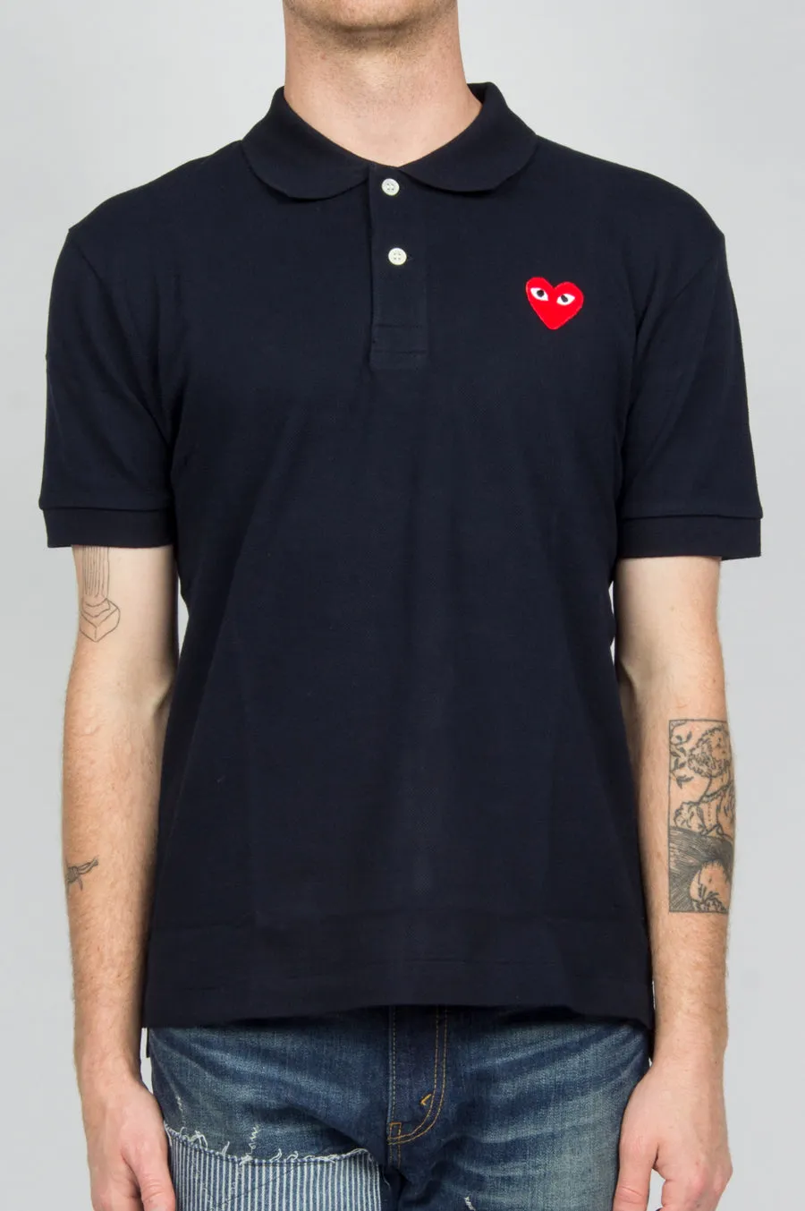 COMME DES GARCONS PLAY POLO TSHIRT NAVY RED HEART