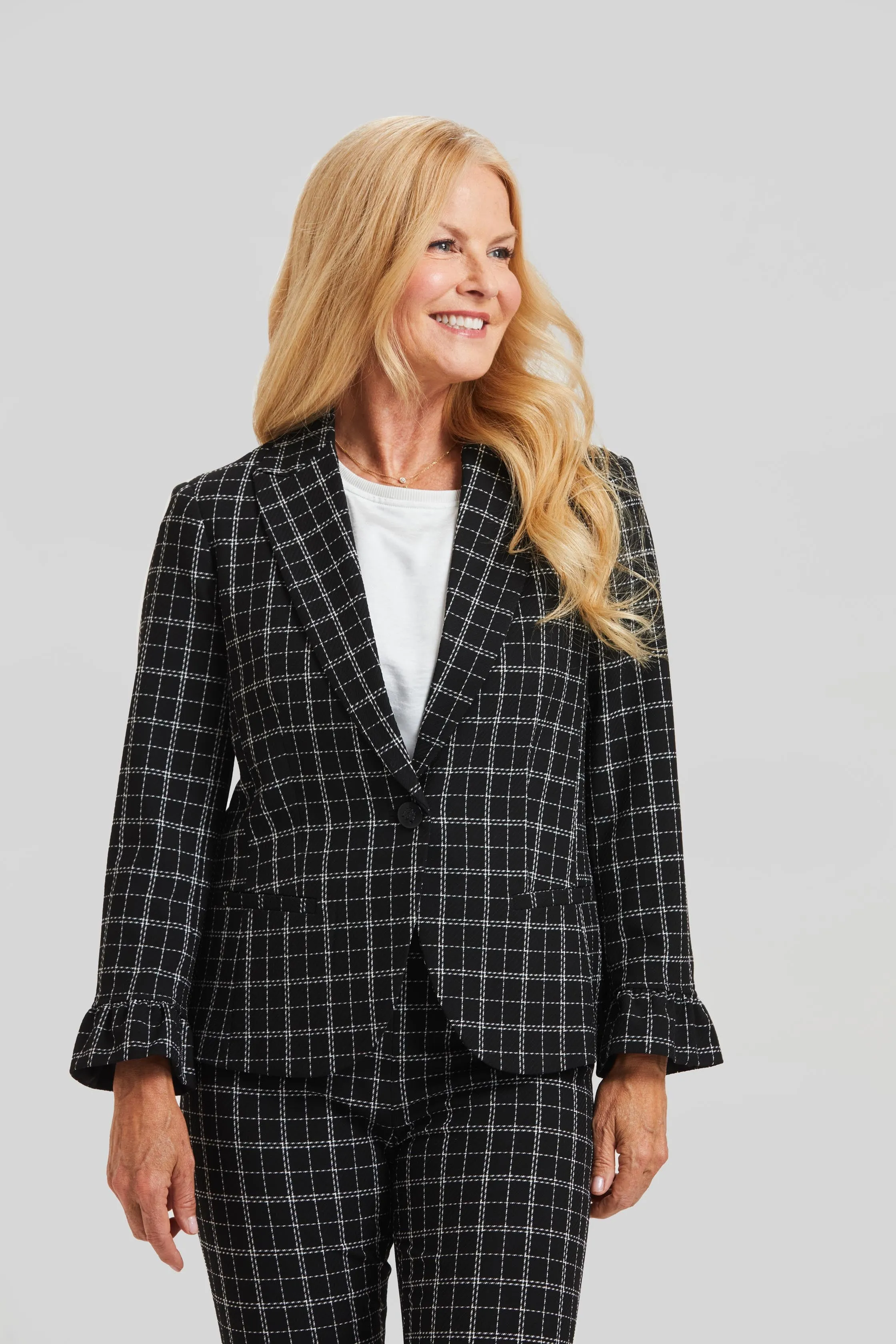 Copenhagen Windowpane Gia Blazer Ruffle Sleeve- FINAL SALE