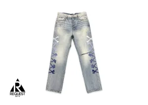 Cross Bones Straight Leg Jeans "Blue/White"