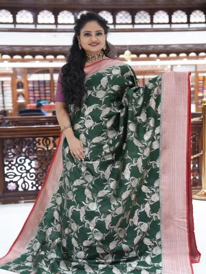 CSM-17631 | BOTTLE GREEN & RED  Munga Silk  Saree