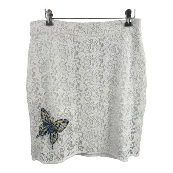 Desigual White Lace Butterfly Embroidered Skirt Boho 40 EU / 6 US New