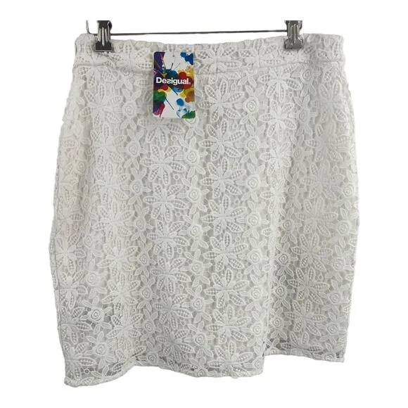 Desigual White Lace Butterfly Embroidered Skirt Boho 40 EU / 6 US New