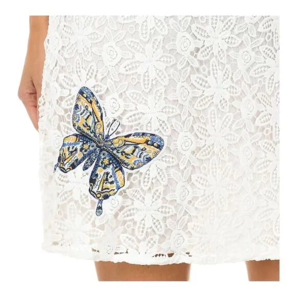 Desigual White Lace Butterfly Embroidered Skirt Boho 40 EU / 6 US New