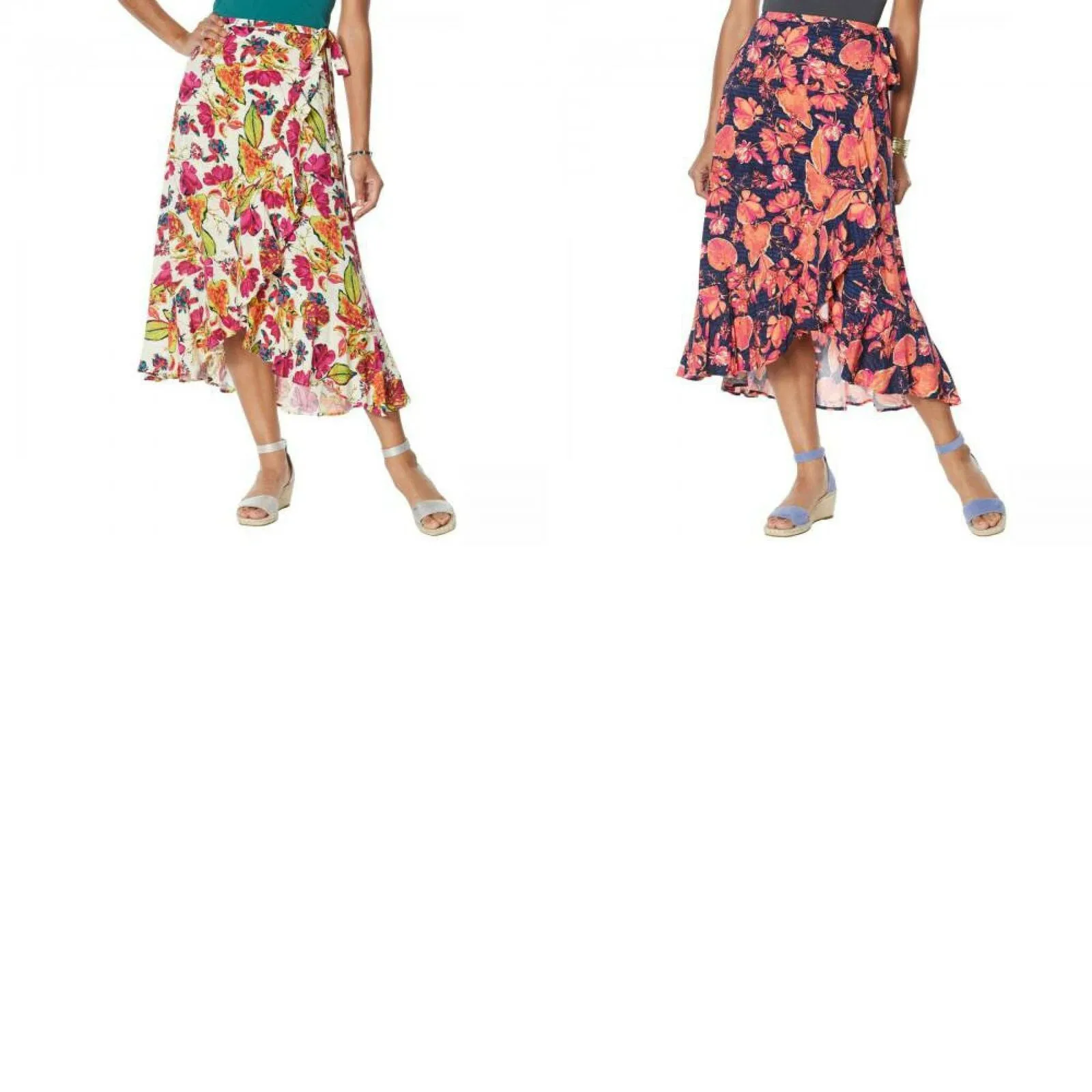 DG2 by Diane Gilman Women's Faux Wrap Ruffle Printed Skirt