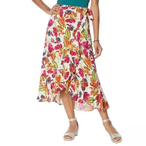 DG2 by Diane Gilman Women's Faux Wrap Ruffle Printed Skirt