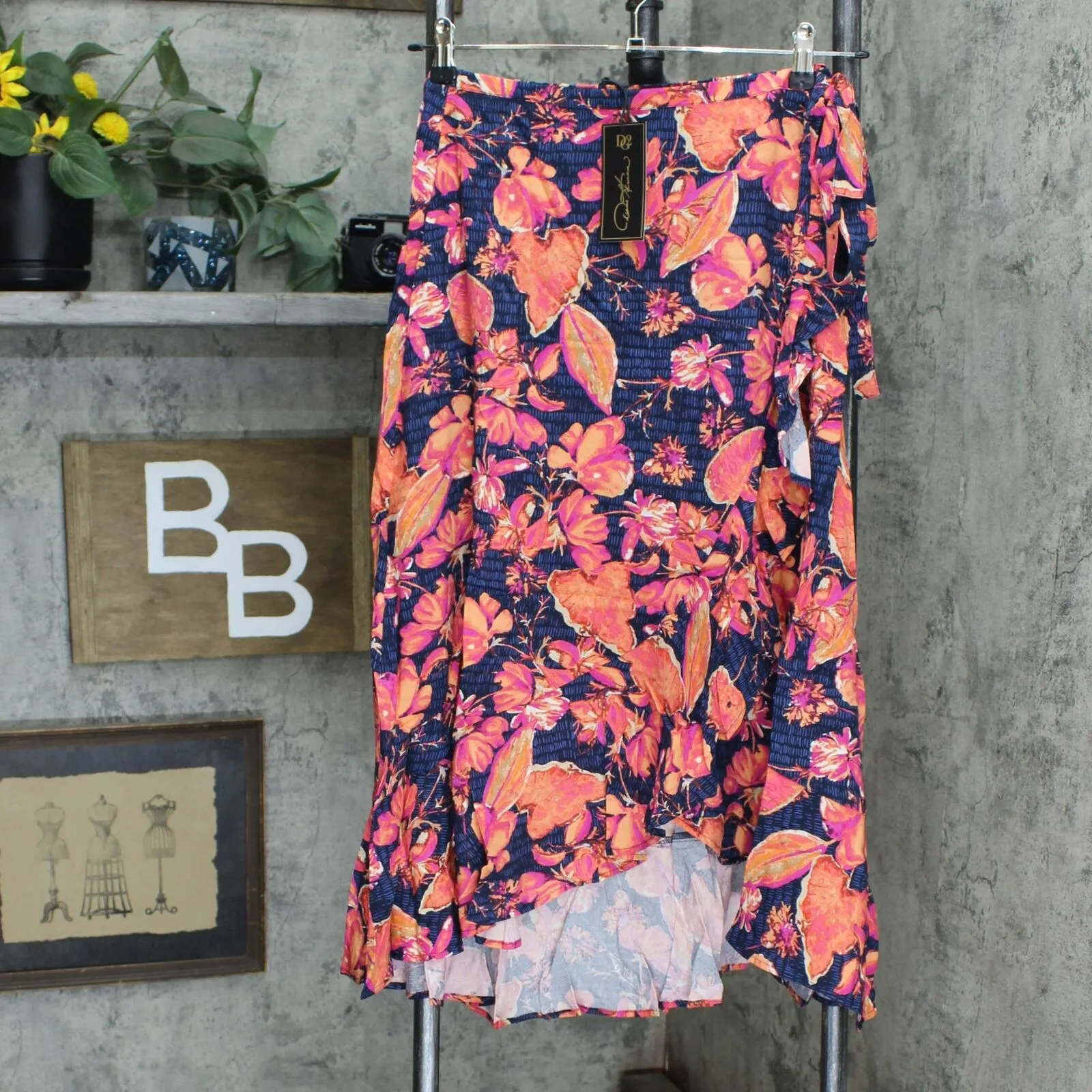 DG2 by Diane Gilman Women's Faux Wrap Ruffle Printed Skirt