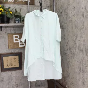 DG2 Womens Drama Button Front Hi-Low Blouse 729011 Mint Green M