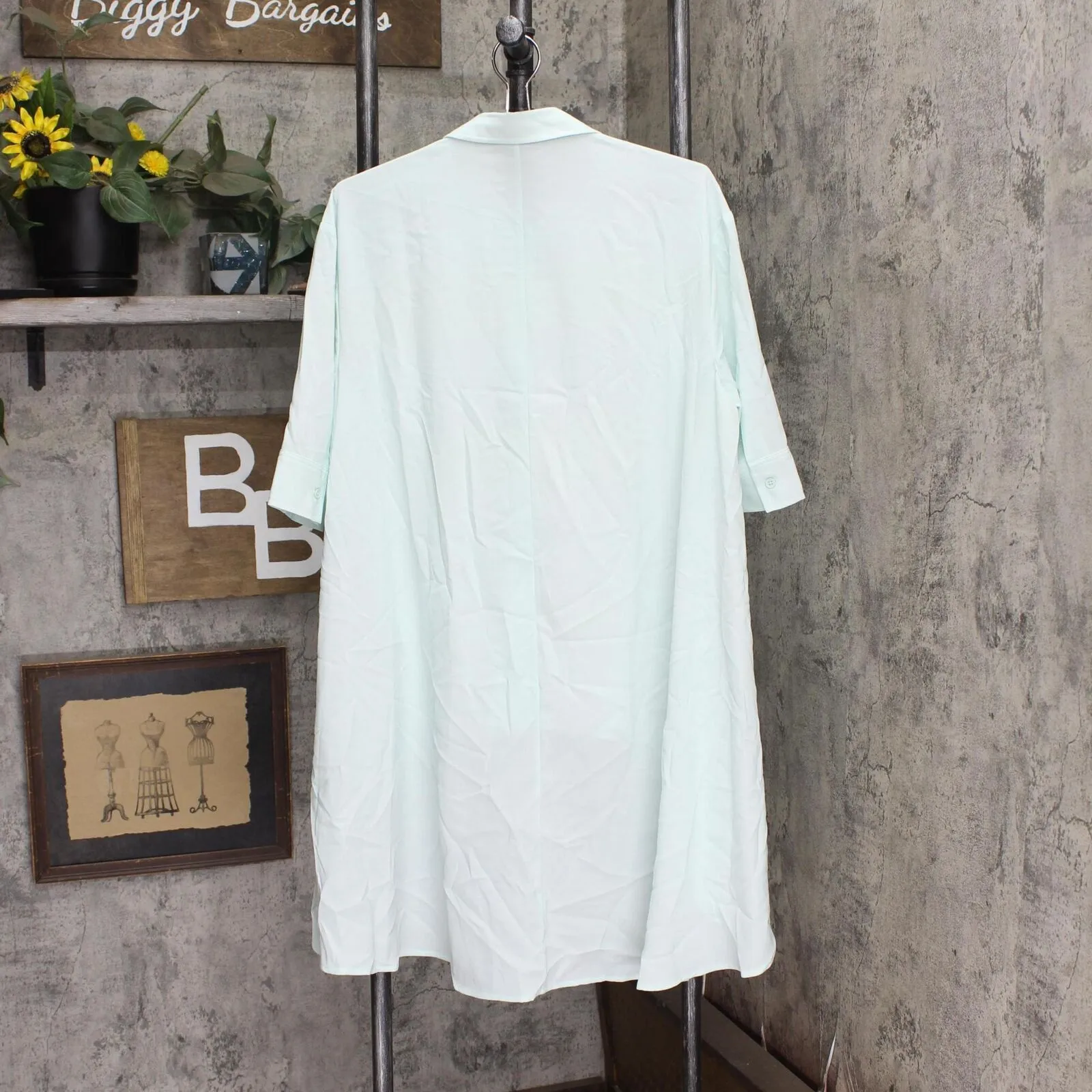 DG2 Womens Drama Button Front Hi-Low Blouse 729011 Mint Green M