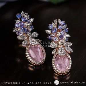 Diamond Jhumka emerald bead polki stones ruby morganite earrings cocktail earrings diamond jewelry silver jewelry indian jewelry - SHABURIS