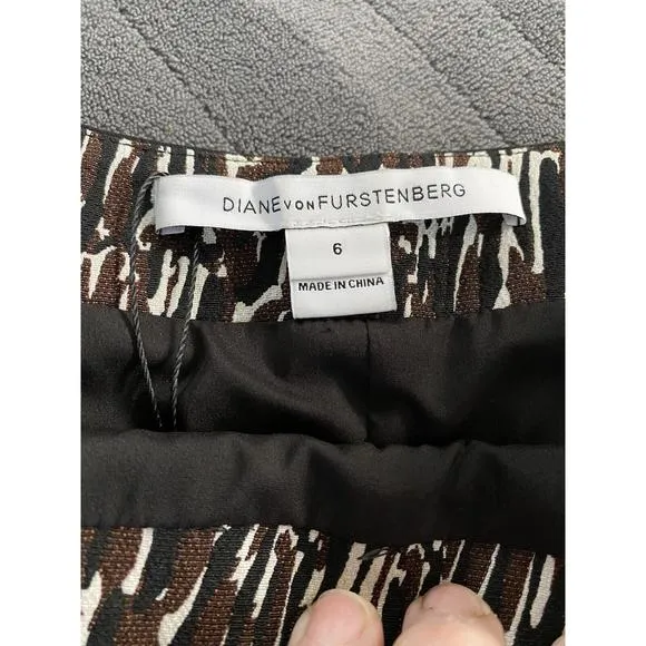 Diane VF NWOT Erica Lined Lace Ctn Polymide Sz 6 Blk Bwn Wht A-Line Skirt