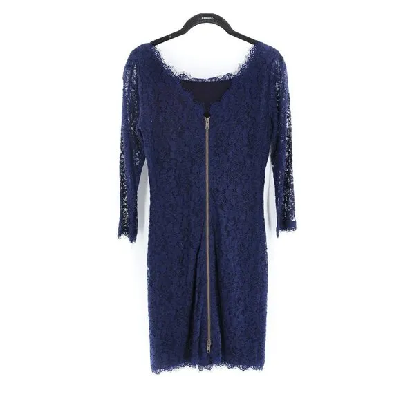 DIANE VON FURSTENBERG ZARITA Lace Sheath Dress Navy Blue