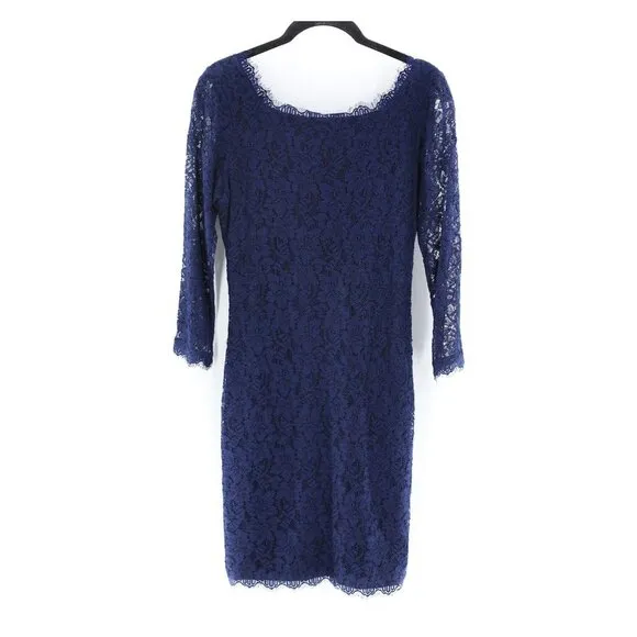 DIANE VON FURSTENBERG ZARITA Lace Sheath Dress Navy Blue