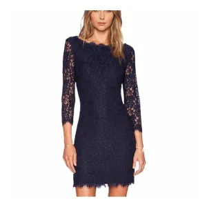 DIANE VON FURSTENBERG ZARITA Lace Sheath Dress Navy Blue
