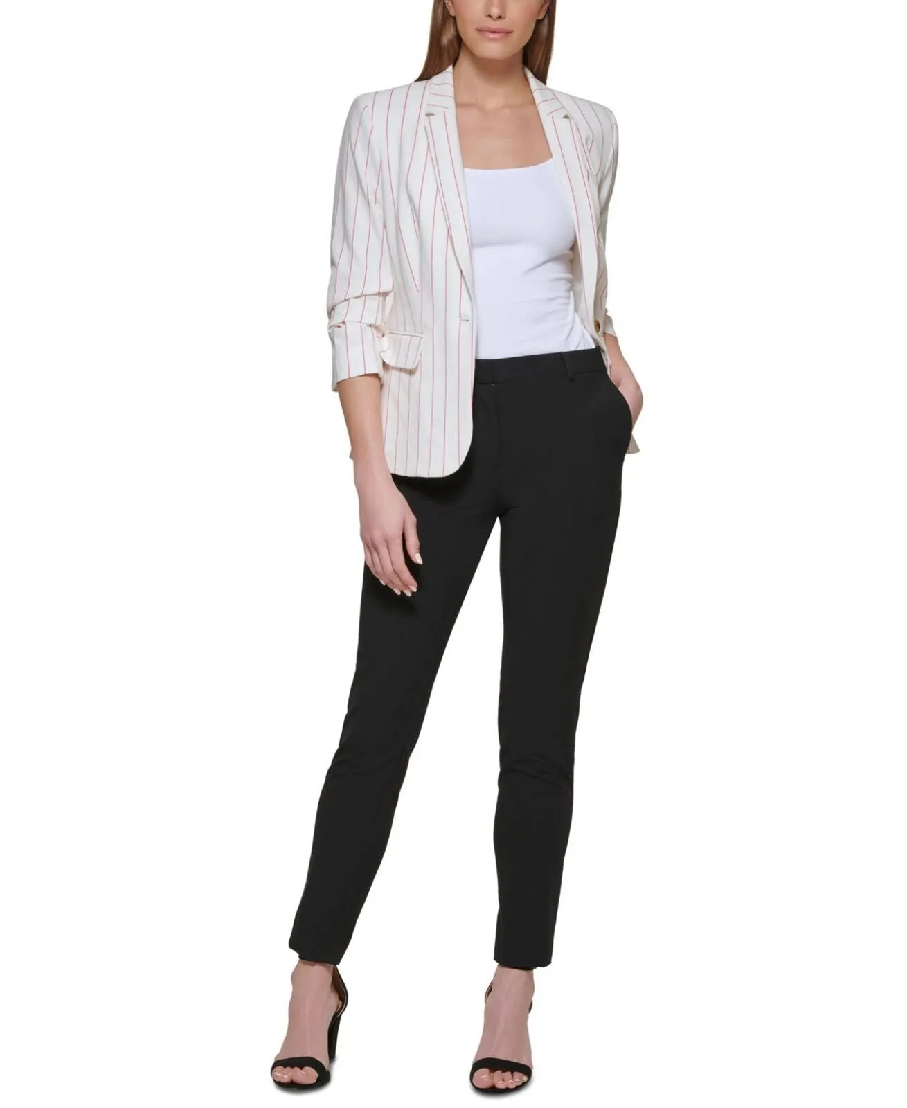 DKNY Womens Petite Striped One-Button Blazer XD2J5413