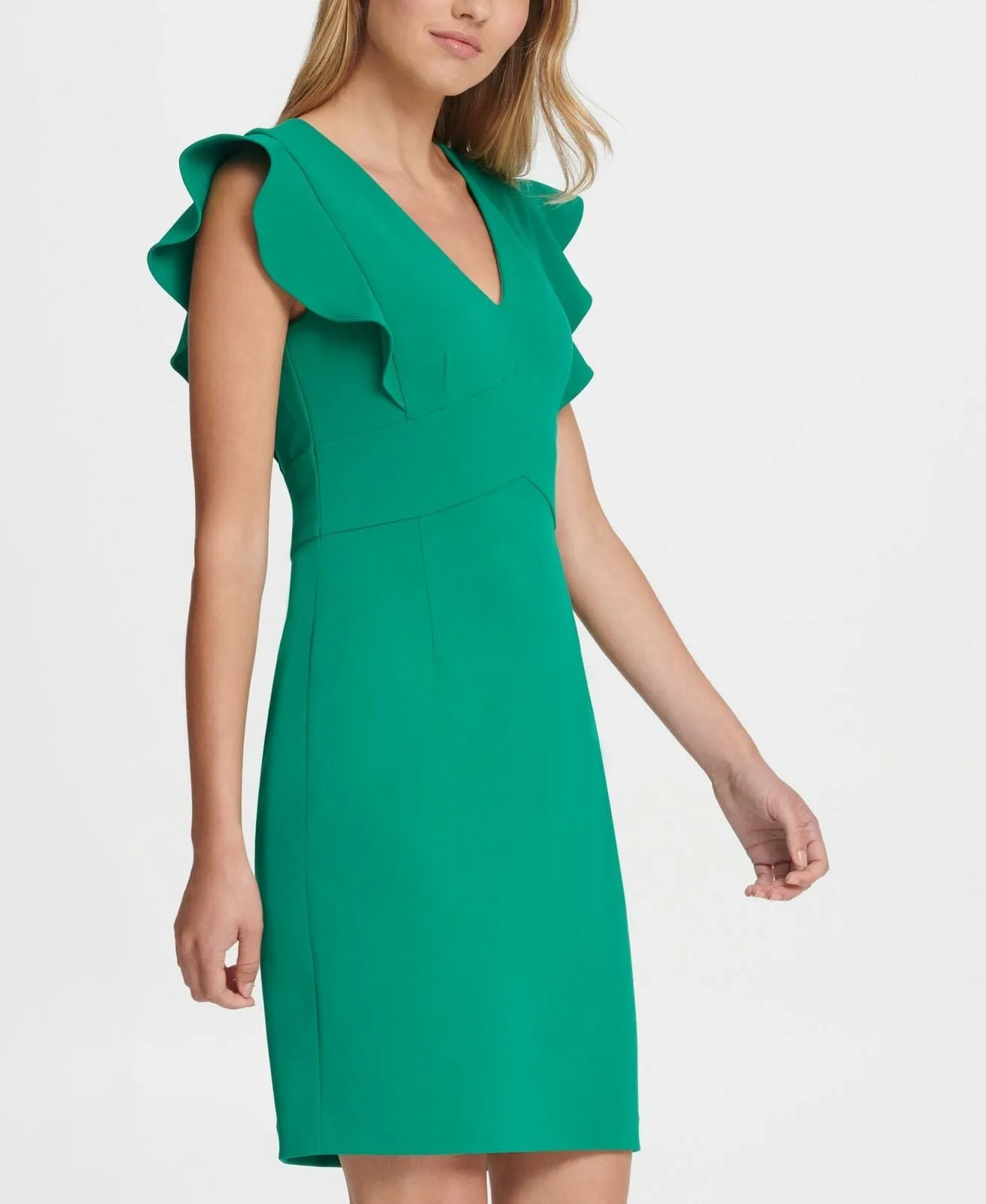 DKNY Women's V-Neck Ruffle Cap Sleeve Sheath Dress