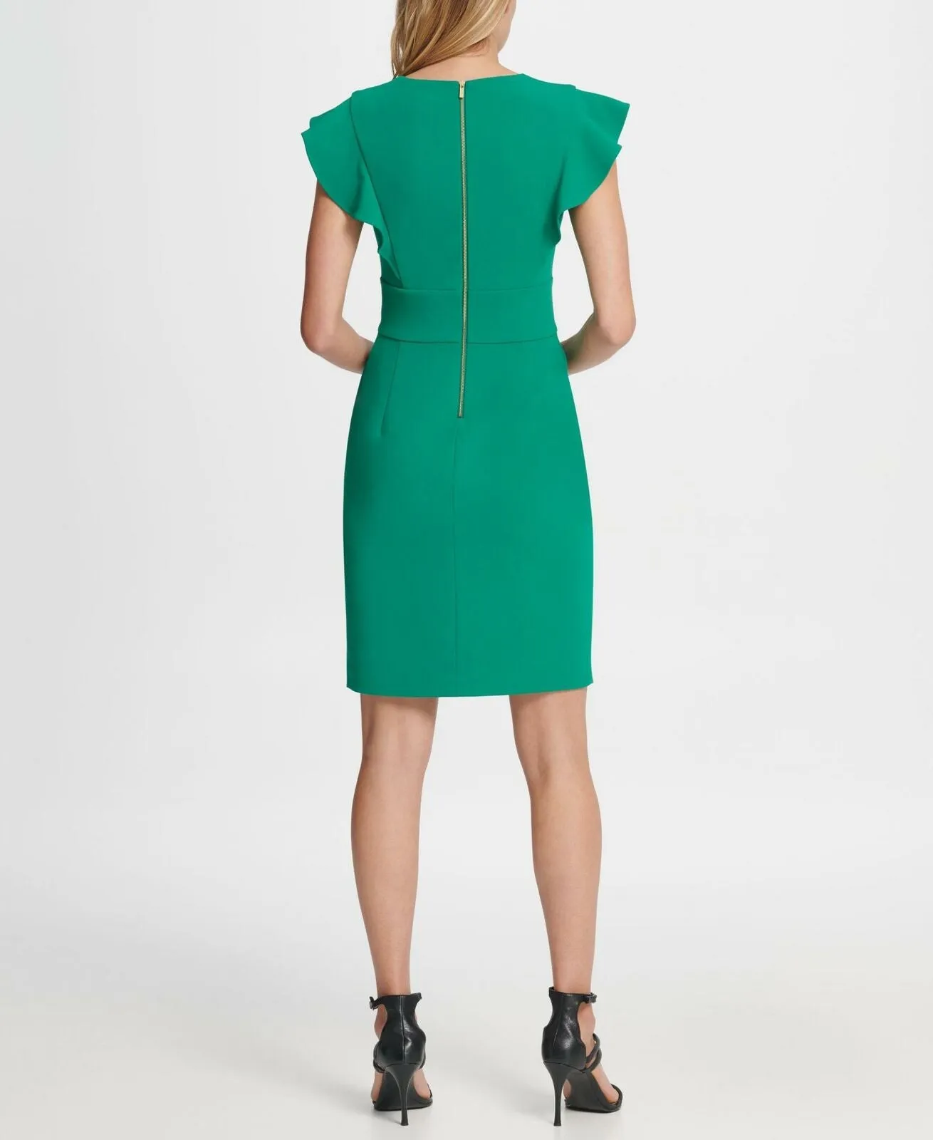 DKNY Women's V-Neck Ruffle Cap Sleeve Sheath Dress
