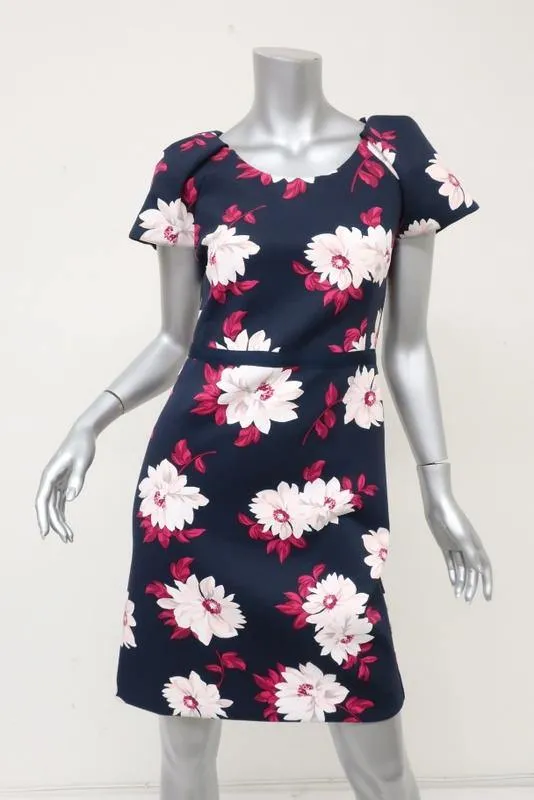 Draper James Dress Navy Floral Print Neoprene Size 2 Short Sleeve Sheath
