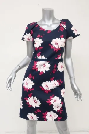 Draper James Dress Navy Floral Print Neoprene Size 2 Short Sleeve Sheath