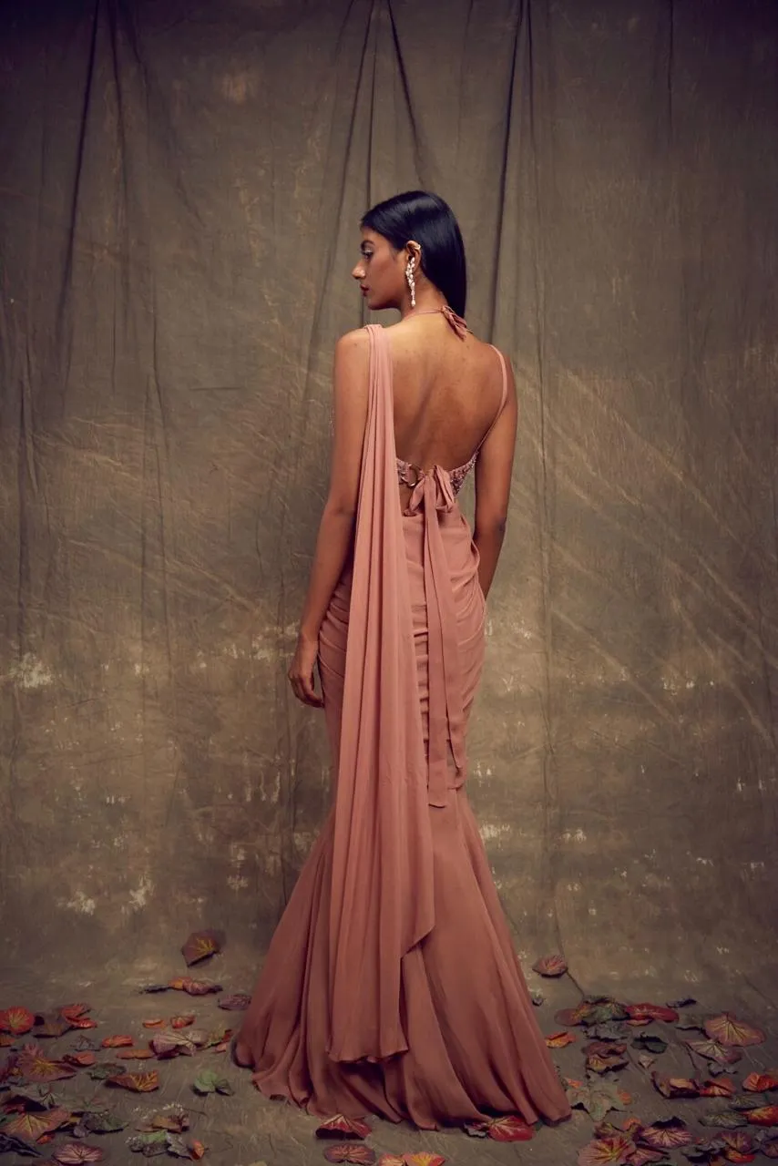 Dusty Rose Sari with Fishtail Skirt