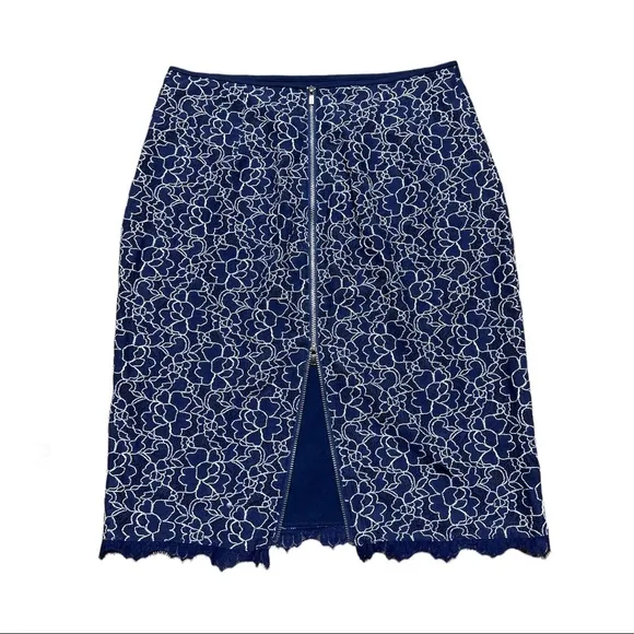 DVF Diane Von Furstenberg Lace Pencil Skirt, Color Navy Blue/ White, Siam 6