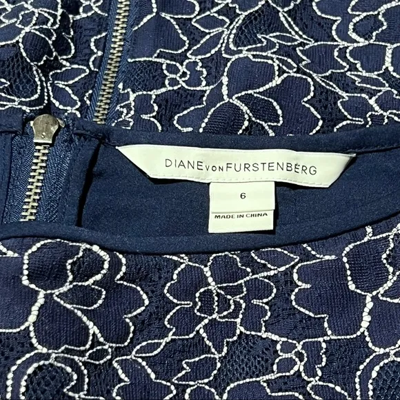 DVF Diane Von Furstenberg Lace Pencil Skirt, Color Navy Blue/ White, Siam 6