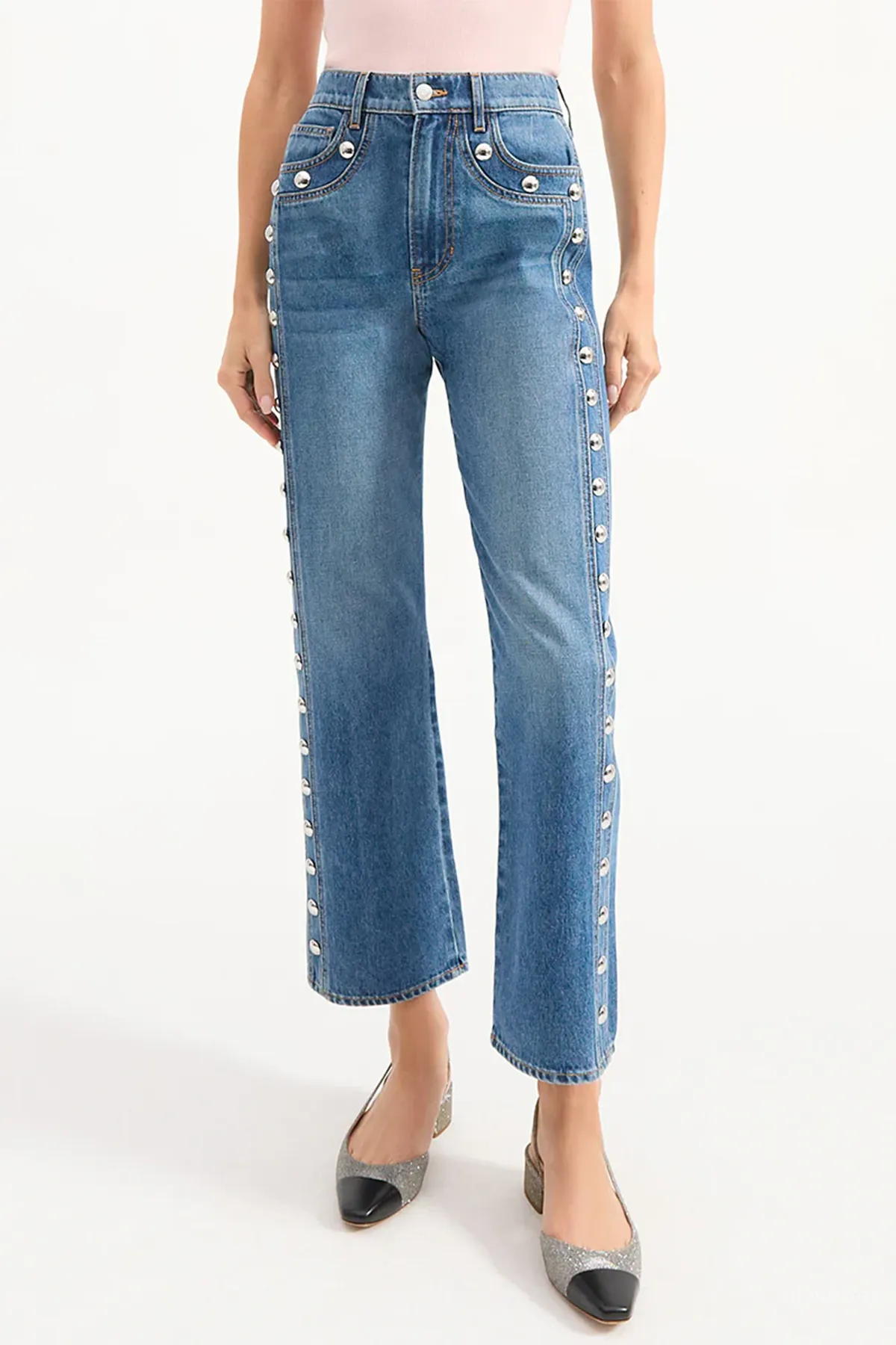 Dylan Studded Straight-Leg Jean in Stoned Serendipity