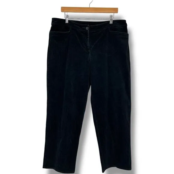 Eileen Fisher Curduroy Velvet Straight Leg Black Pants Women's L Zipper Closure