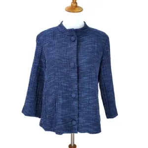 Eileen Fisher Mandarin Collar Textured Gauzy Cotton Snap Front Jacket Pockets M