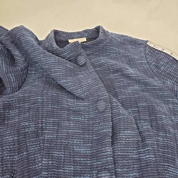 Eileen Fisher Mandarin Collar Textured Gauzy Cotton Snap Front Jacket Pockets M