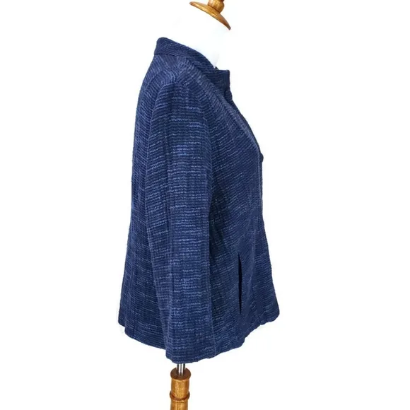 Eileen Fisher Mandarin Collar Textured Gauzy Cotton Snap Front Jacket Pockets M