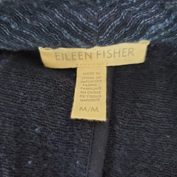 Eileen Fisher Mandarin Collar Textured Gauzy Cotton Snap Front Jacket Pockets M