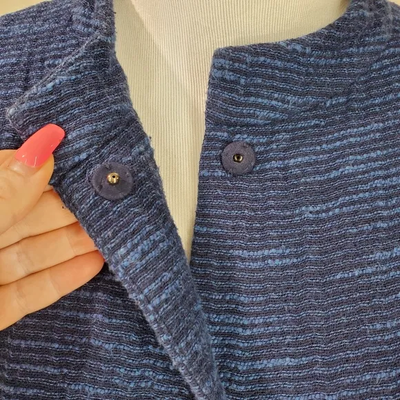 Eileen Fisher Mandarin Collar Textured Gauzy Cotton Snap Front Jacket Pockets M