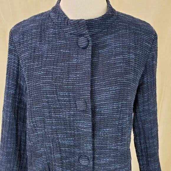 Eileen Fisher Mandarin Collar Textured Gauzy Cotton Snap Front Jacket Pockets M
