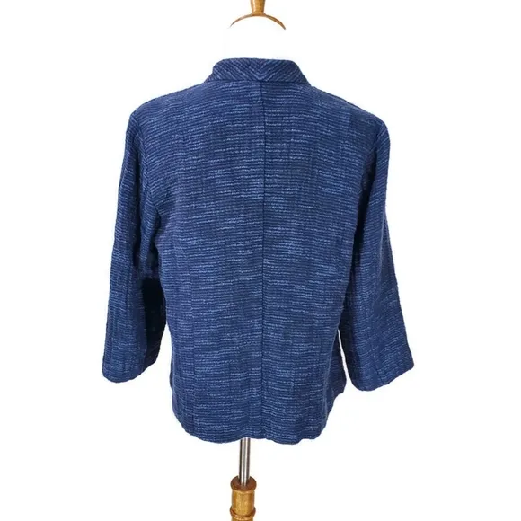 Eileen Fisher Mandarin Collar Textured Gauzy Cotton Snap Front Jacket Pockets M