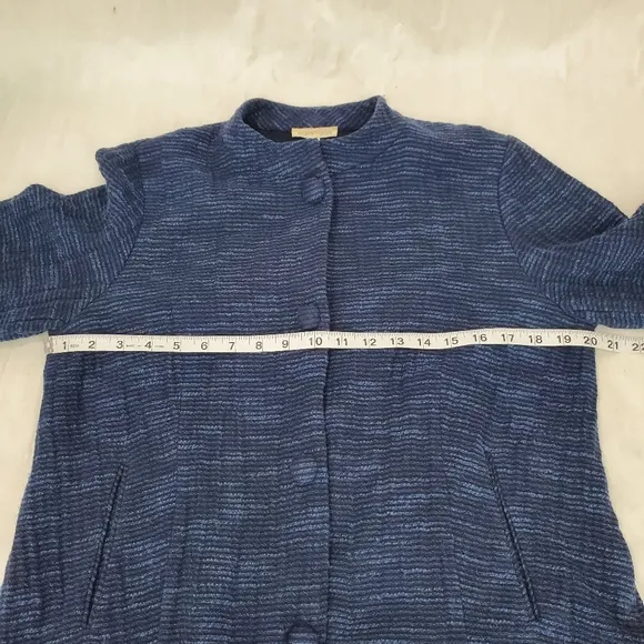 Eileen Fisher Mandarin Collar Textured Gauzy Cotton Snap Front Jacket Pockets M