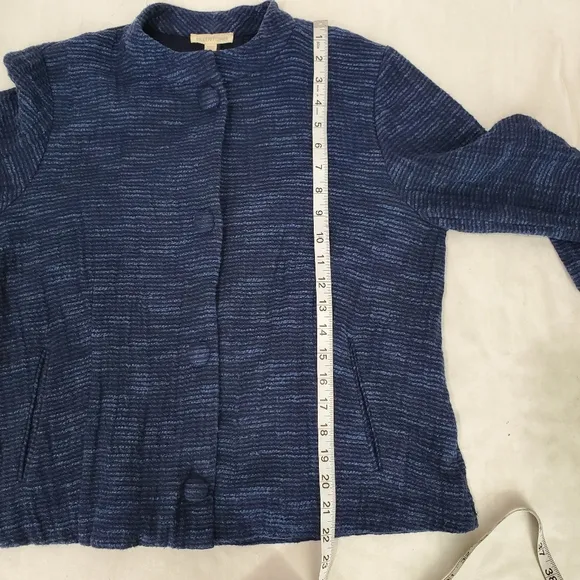 Eileen Fisher Mandarin Collar Textured Gauzy Cotton Snap Front Jacket Pockets M