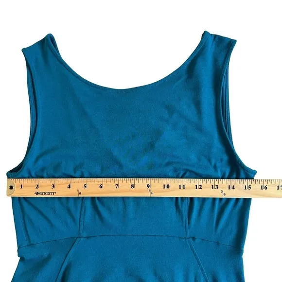 Eileen Fisher XS/TP Sleeveless Empire waist Asymmetrical Hem Teal Dress USA Made