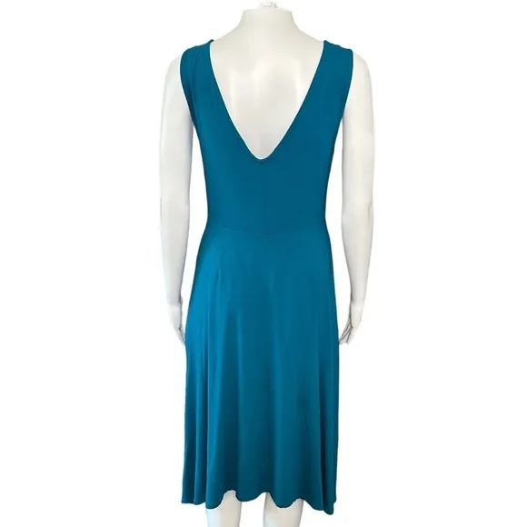 Eileen Fisher XS/TP Sleeveless Empire waist Asymmetrical Hem Teal Dress USA Made
