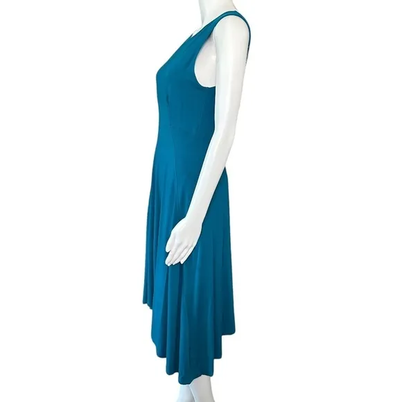 Eileen Fisher XS/TP Sleeveless Empire waist Asymmetrical Hem Teal Dress USA Made