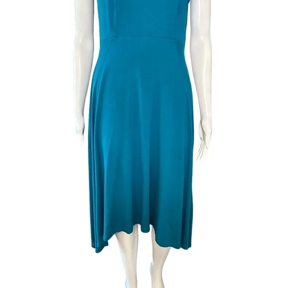 Eileen Fisher XS/TP Sleeveless Empire waist Asymmetrical Hem Teal Dress USA Made