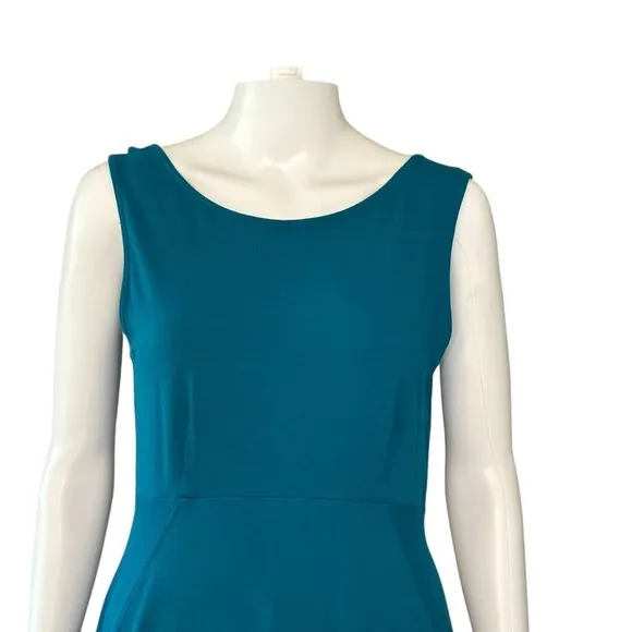 Eileen Fisher XS/TP Sleeveless Empire waist Asymmetrical Hem Teal Dress USA Made