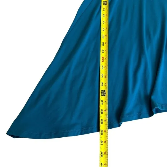 Eileen Fisher XS/TP Sleeveless Empire waist Asymmetrical Hem Teal Dress USA Made