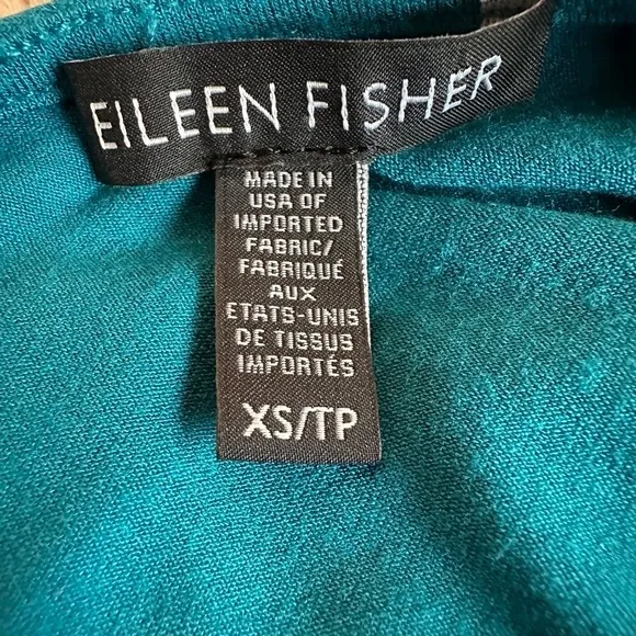 Eileen Fisher XS/TP Sleeveless Empire waist Asymmetrical Hem Teal Dress USA Made