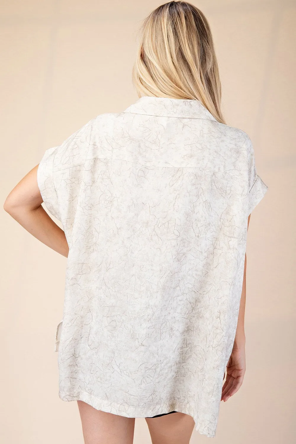 Electrifying Button Up Dolman Sleeve Satin Blouse