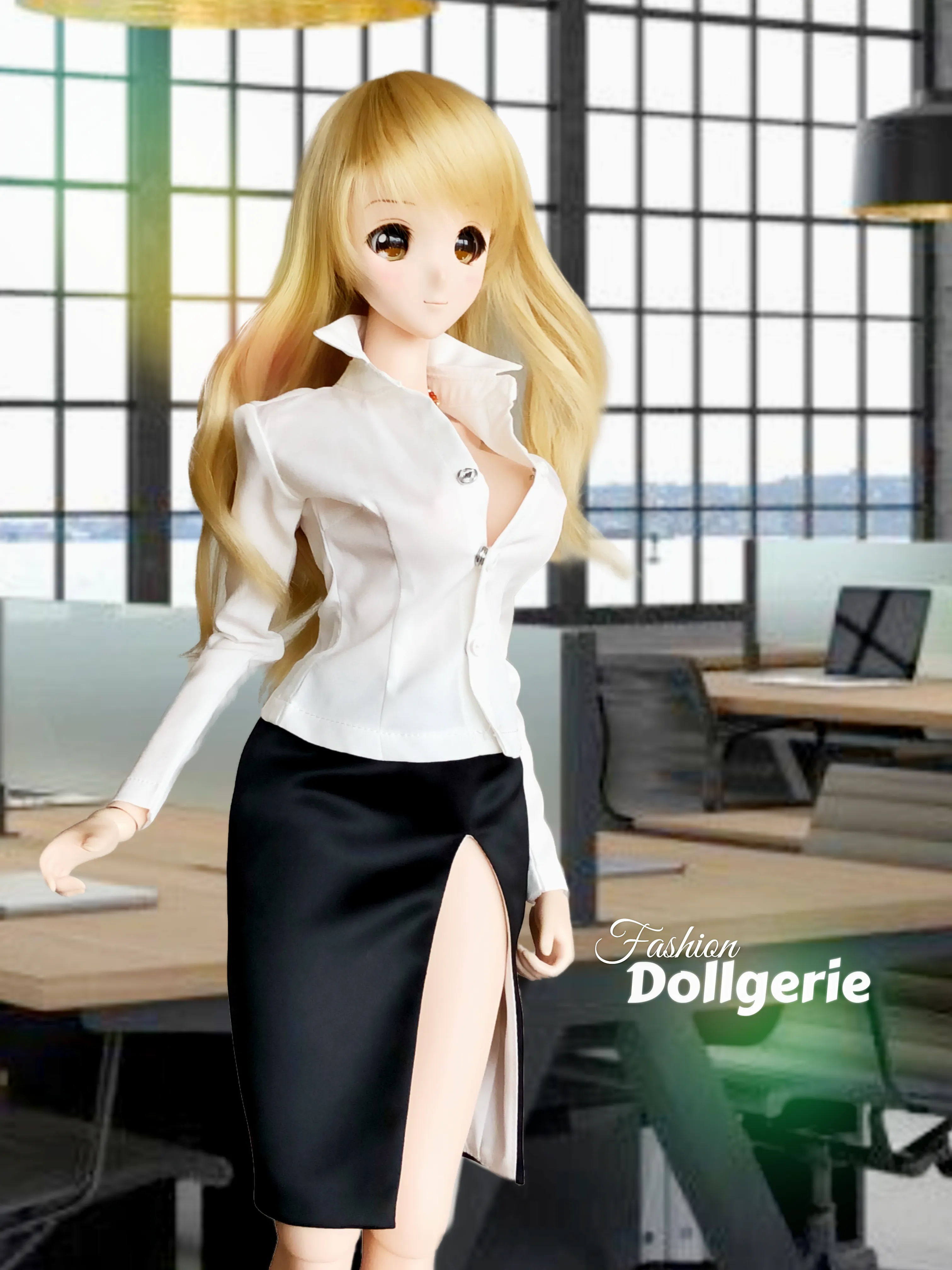 Elegant Black Pencil Skirt with High Skirt-Slit for SmartDoll