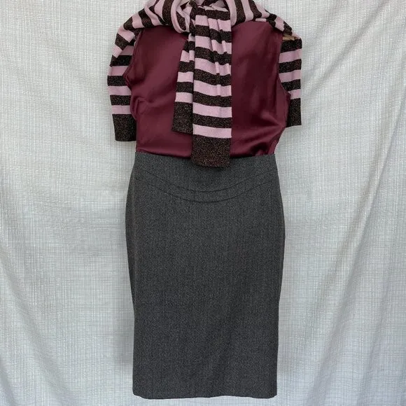 Elie Tahari Wool Tweed Pencil Skirt Wool Sophisticated Academia Brown Equestrian