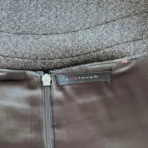 Elie Tahari Wool Tweed Pencil Skirt Wool Sophisticated Academia Brown Equestrian